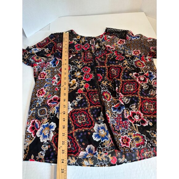 Limited Floral Boho Ruffle Sleeve Sheer Blouse Black & Multicolor Women's Large - Picture 8 of 12